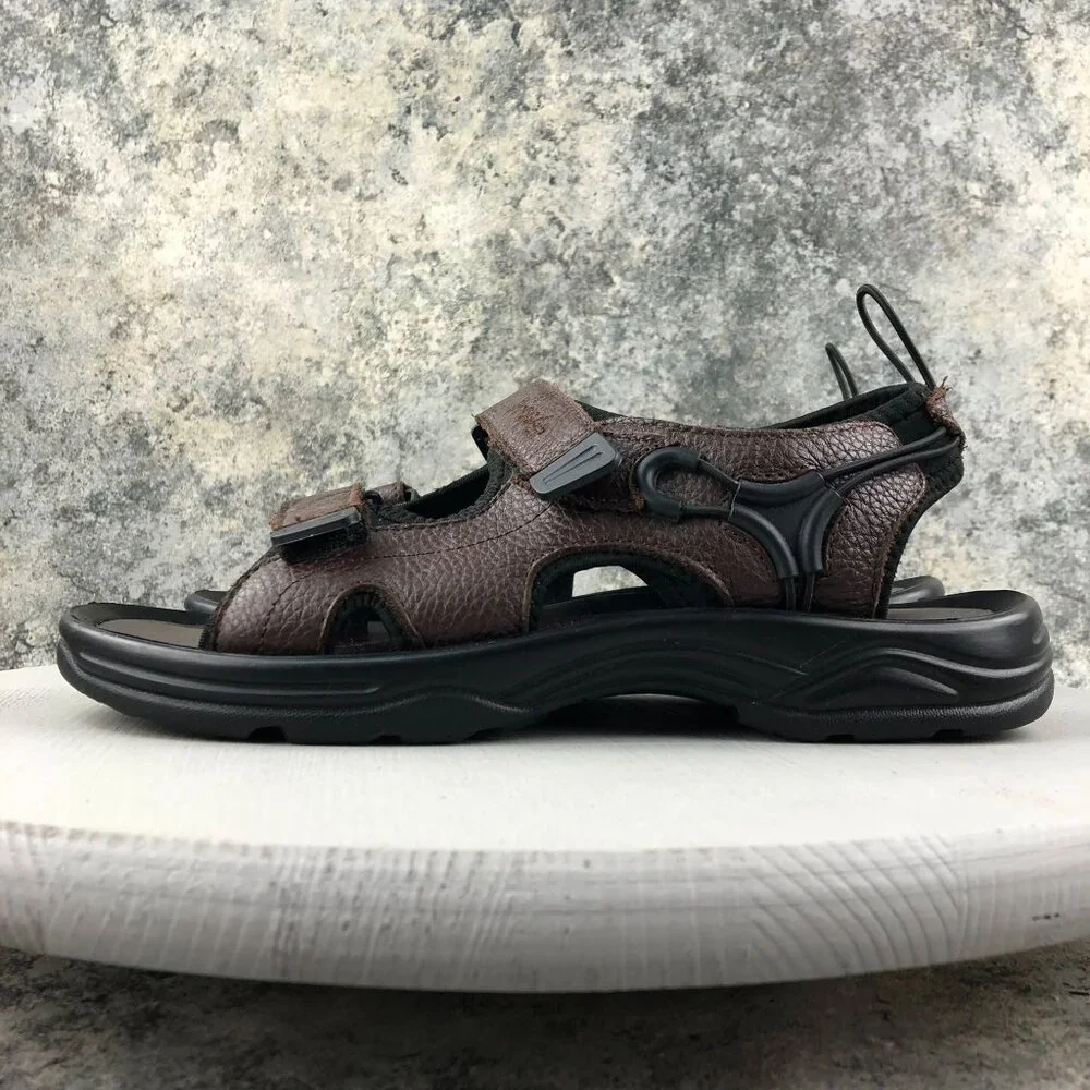 Propet Men's Size 10X (3E) Surfwalker Brown Leather Open Toe Hook & Loop Sandals